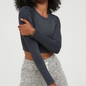 OFFLINE By Aerie Big Chill Seamless Long Sleeve Crop Top Size L NWOT gray